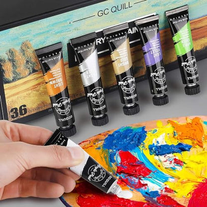 54pcs Art Acrylic Paint Set - Painting Supplies with 36 * 12ml Tubes, Paint Brushes, Palette Knives, Canvas, Easel, Sponge, Palette for Artist Painting on Wood, Ceramics, Fabric, Crafts