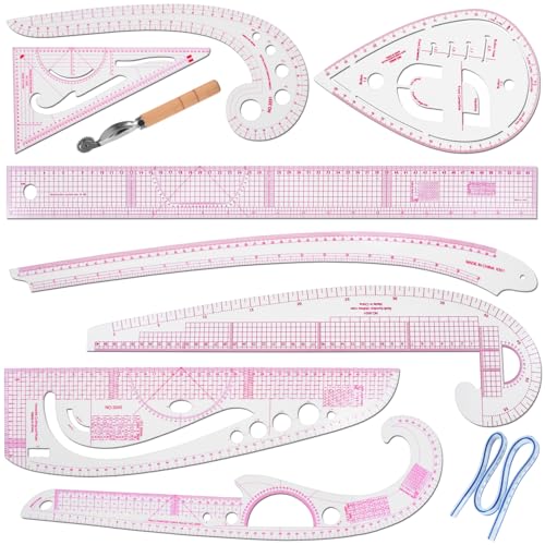KISEER 10 Pcs Clear Metric Sewing Ruler Set French Curve Pattern Making Ruler Kit for Knitting Tailors Crafting Dress Designers Sewing Beginner Supplies - size: 10 Pcs - Standard