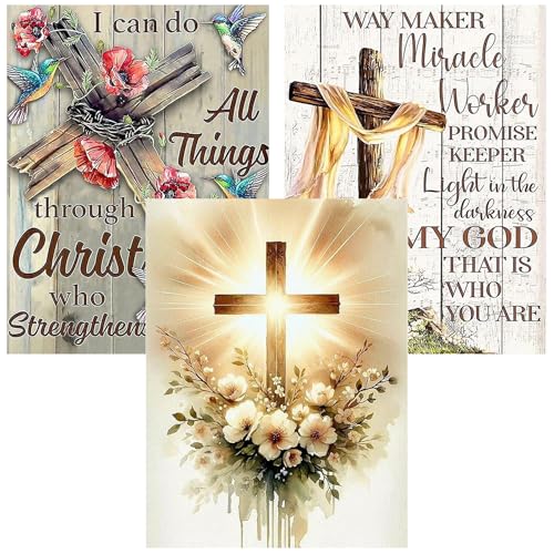 3 Pack Diamond Art Kits for Adults, Cross Diamond Painting Kit 11.8x15.7 in - color: 3 Pack Cross, size: 11.8x15.7in(30x40cm)
