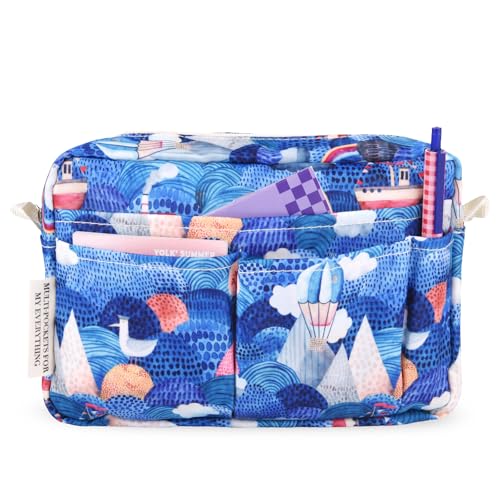 Multiple Pockets Portfolio Organizer with Zippered,Storage Pencil Pouch Bag - color: Ocean