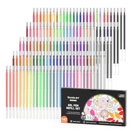 Gel Pen Refills, Shuttle Art 140 Colors (No Duplicates) Gel Pen Refills, 7 Color Types for Kids Adults Coloring Books Drawing Doodling Crafts Scrapbooking Journaling - color: 140 Colors