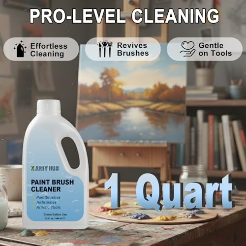 Paint Brush Cleaner 32 fl oz, for Water-Based Acrylic Paints | Gentle Cleaning Solution for Paintbrushes, Airbrushes & Art Tools, Acrylic Paint Cleaner & Airbrush Cleaner