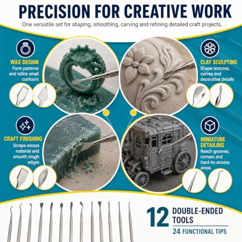 TAURISH 12 Piece Stainless Steel Wax Carver Tool Set Double Ended