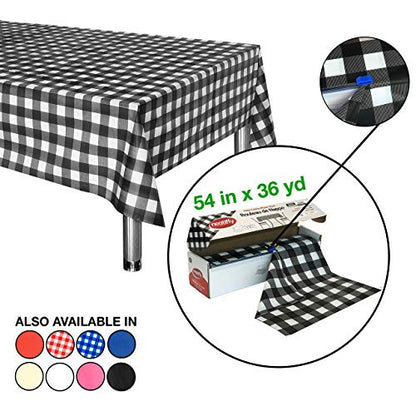 Neatiffy Disposable Plastic Tablecloth Roll | Indoor/Outdoor Table Cover Roll for Rectangle, Square, Round Tables | Picnic, Party, Banquet, Birthdays, Weddings -54 in x 108 ft-Black Checkered - color: Black Checkered