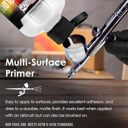 U.S. Art Supply White Surface Primer Airbrush Paint, 8 oz - Acrylic Primer Paint, Ready-To-Spray, Water-Based Acrylic Polyurethane for Miniatures, Models, Plastic, Metal, Wood, Canvas, 3D Prints - color: White