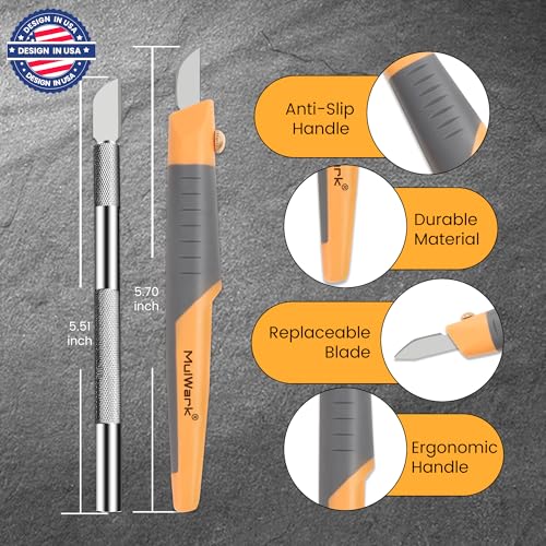 MulWark 32-Piece Precision Hobby Knife Set - Exacto Knife Set For Modeling - Craft Knife Handle Customized With Chiseling, Stencil Edge And Fine Point Blades With Sharpening Stone And Steel Ruler - style: 32 PCs of Precision Knife Set