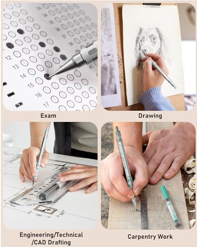 Nicpro 36PCS Blocky Gear Art Mechanical Pencil Set with Case | Metal Mechanical Pencils 0.5/0.7/0.9/2mm Lead Holder for Drawing Sketching with 20 Tubes (6B 4B 2B HB 2H 4H Colors) Refills - style: 6 PACK