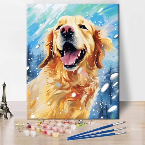 TUMOVO Paint by Number for Adults Golden Retriever Paint by Numbers DIY Acrylic Painting for Adults Kids Paint by Number Kids Dog Paint by Number Kits Arts Craft Home Wall Decor, 16 x20 Inch - color: Dog