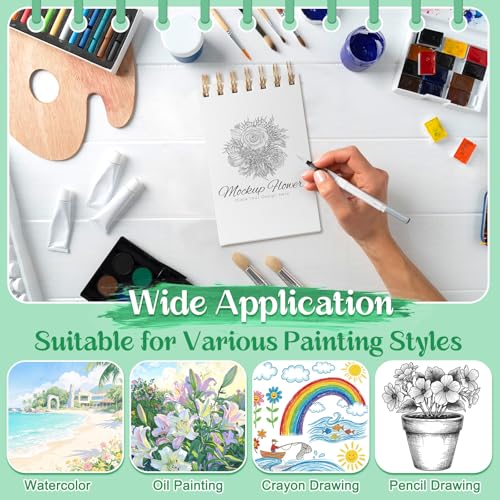 2 Small Watercolor Sketchbook with Watercolor Brushes, 3.5" x 5.5" | Watercolor Paper Pad, 60 Sheets 140lb/300g Water Color Paper Spiral - Bound with Tear - Line Travel Sketchbook
