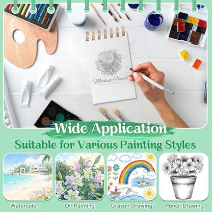 2 Small Watercolor Sketchbook with Watercolor Brushes, 3.5" x 5.5" | Watercolor Paper Pad, 60 Sheets 140lb/300g Water Color Paper Spiral - Bound with Tear - Line Travel Sketchbook