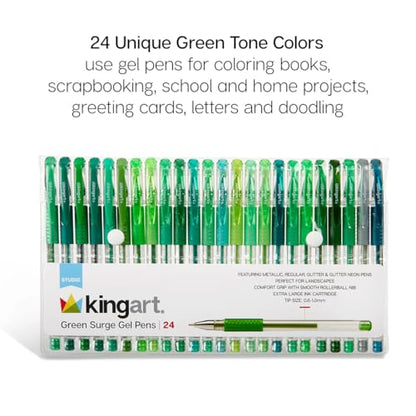 KINGART 400-24G Comfort Grip Gel Pens, Set of 24 Unique Green Tone Colors - color: Green Tone
