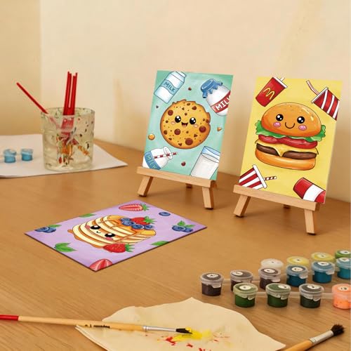 Anseal 12 Packs Pre Drawn Canvas to Paint, 5" X 7" Foods Pre Printed Canvas for Painting, Pre Stretched Canvas Outline Painting Boards for Party Favor - style: Foods