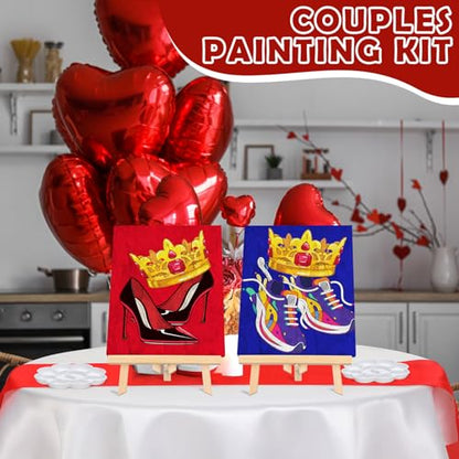 Zhanmai 112 Pcs Sip and Paint Kit for Adults Couples Painting Kit Date Night Pre Drawn Canvas to Paint at Home Party Supplies Stretched Canvas Couple Romantic Activity(Shoes,8 x 10 Inch) - size: 8 x 10 Inch, style: Shoe