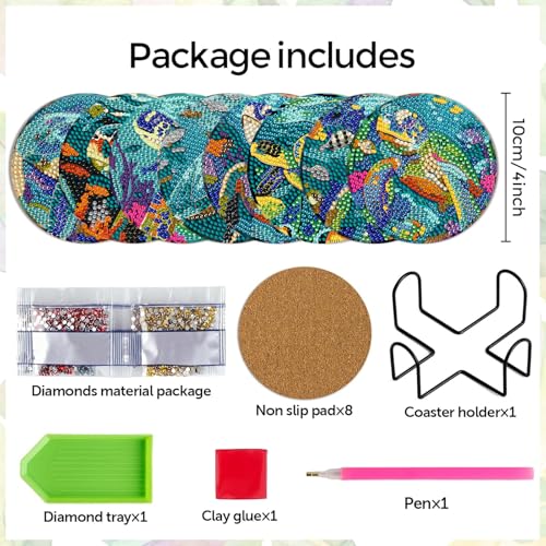 DOTSOPS 8 Pcs Ocean Diamond Art Coasters Kits for Adults with Holder 4 in - color: Ocean