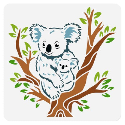 Koala Sitting on a Tree Stencil for Painting 11.8 x 11.8 Inch Reusable Plastic Koala Stencil for Painting on Wall Wood Furniture Fabric Canvas, DIY Craft Stencil - style: Koala