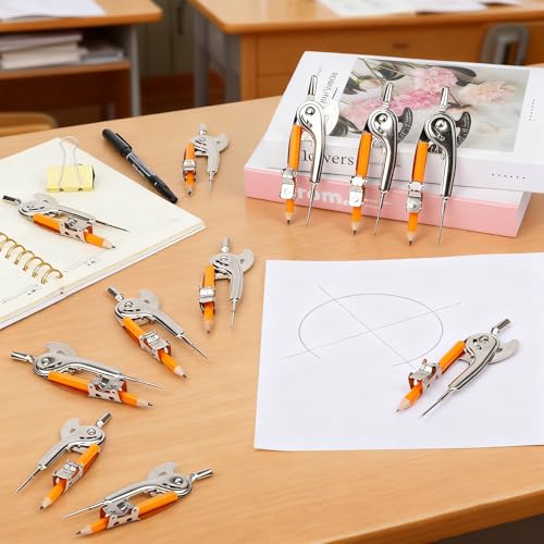 SAYAYA 4 Pieces Compass for Geometry with Pencil, Metal Geometry Drawing Tool Compass for Math Student Classroom School Office Woodworking Art Drawing - color: 4 Pack