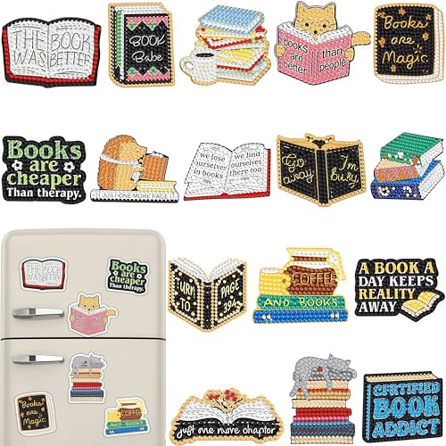 16 Pcs Book Diamond Painting Magnets Kits Diamond Art Fridge Magnet Refrigerator Sticker Diamond Painting kit for Beginners Adults DIY Art Craft Gifts Home Decors - color: Book