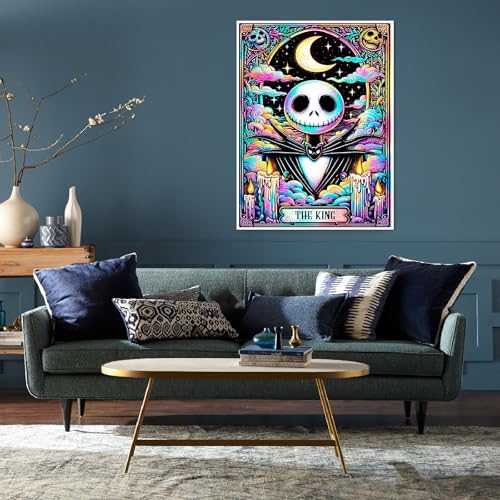 Eiazuiks Halloween Stamping Cross Stitch Kit, Skeleton Halloween Counting Cross Stitch Kit for Adult Beginners, Full Line DIY Stitching Kit for Home Decor Cross Stitch Patterns 12x16 inches - color: Skeleton