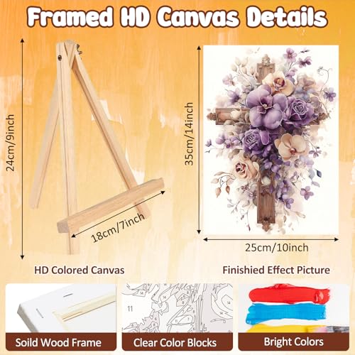 MAXBYE Framed Paint by Numbers Kits for Adults, Cross Flowers Paint by Numbers Kit for Adults with Wooden Easel, Easy DIY Oil Painitings Kits with Tools for Beginners Gift Home Wall Decor 10×14 Inch - color: ZL072