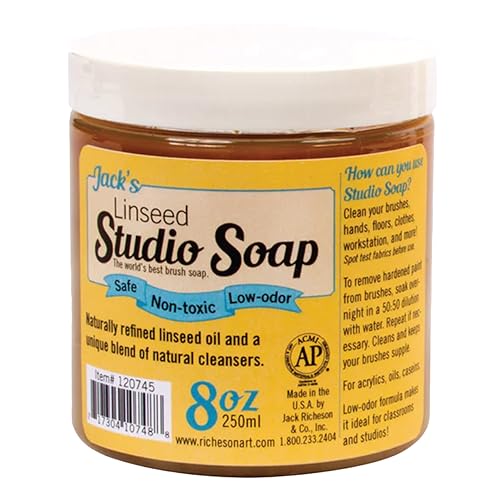 Jack Richeson Linseed Oil Studio Soap & Paint Brush Cleaner – 250 mL – Natural Brush Cleaner for Acrylic, Oil & Craft Paints – Gentle Soap for Artists & Painters - size: 8.45 Fl Oz (Pack of 1)