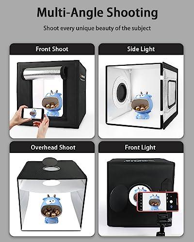 DUCLUS Light Box Photography, Portable Photo Studio Booth Box, 10" x 10" Professional Mini Shooting Tents with 104 LED Lights Dimmable, 6 Backdrops for Small Product: Jewelry, Miniature Models etc. - size: 10*10 inch