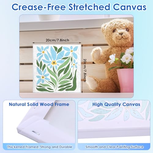 RoundFunny 8 Set Paint by Numbers Drawing Kit for Adults,Simple Blossom | 8x8 in. Mini Simple Painting Canvas Wooden Frame Easel Acrylic Paint Brush Funny Number Drawing Kit for Gift Wall Home Decor - style: Simple Blossom