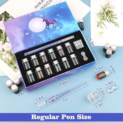 Luxiv Glass Dip Pen Set, Purple Crystal Pen With Ink, Holder, and Package - color: Purple, style: Sets (15Pcs)