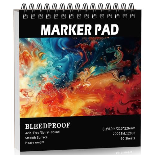 120lb/200gsm Marker Paper Pad 8.3 × 8.9 in, 60 Sheets, Spiral Bound - size: 8.3×8.9 Inch (60 Sheets )