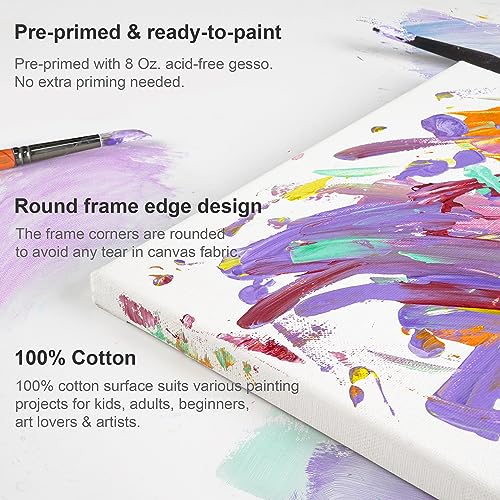PHOENIX Small Stretched Canvas for Painting 5x5 Inch/8 Value Pack, 8 Oz Triple Primed 5/8 Inch Profile 100% Cotton White Blank Canvas, Square Framed Canvas for Oil Acrylic & Pouring Art - size: 5"x5", style: Studio Set (8 Oz.)
