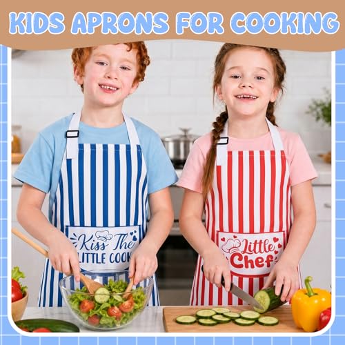 3 Pack Kids Apron for Cooking Adjustable Kids Chef Aprons | Kitchen Funny Aprons with Pockets for Boys Girls Toddler Painting Baking Artist Apron - color: Black,red,blue