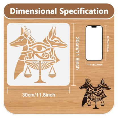 Egyptian Anubis Stencil for Painting, 11.8"x11.8" Reusable Eye of Horus Stencil Drawing Template, Balance Scale DIY Craft Paint Template for Wall Home Decor Wood Burning Card Journal Canvas - style: Classic