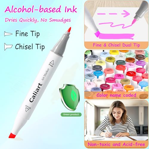 Caliart Alcohol Markers 41 Colors Fine & Chisel Dual Tip Coloring Markers - style: Fine & Chisel Tip