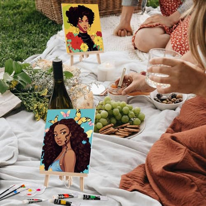 Cholemy 36 Pcs Paint and Sip Kit Gift for Adults 8''x10'',Flowers Woman | Pre Drawn Canvas, Painting DIY Afro Acrylic Painting Kit, Wood Easel Brushes, Date Night Bulk, Summer Halloween Party - style: Flowers Woman