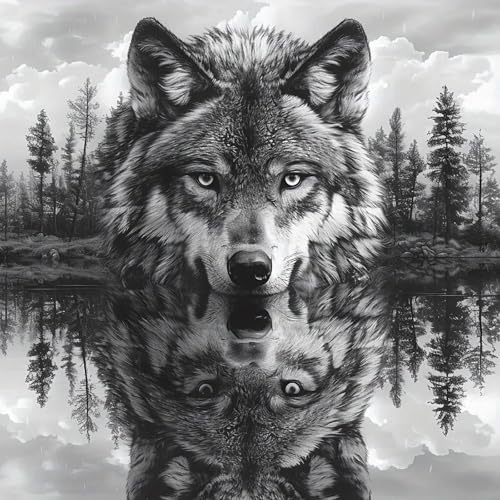 Xoaoes Wolf Diamond Art Kits for Adults, 5D Animal Diamond Painting Kits | DIY Gem Painting, Crafts for Adults, Diamond Art Paintings Kit, Full Drill Diamond Dot for Home Wall Decor 14 X 14 Inch - color: CM041