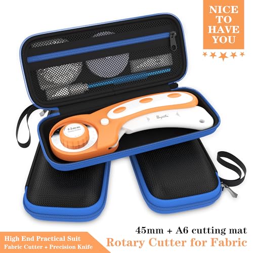 45mm Rotary Cutter | Rotary Fabric Cutter | Rotary Cutters for Sewing, Scrapbooking, Hobbies, DIY | A6 Cutting Mat, Storage Boxes, Precision Knives, Ruler, Spare Blades | Fabric Roller Cutter (Orange)