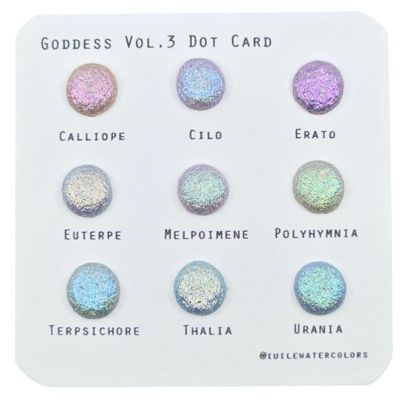 IUILE Handmade Watercolor Paints - Goddess Vol. 3 Dot Card (9 colors). Super Shift, Holographic, Metallic, Shiny, Shimmer - color: Goddess Vol. 3 Dot