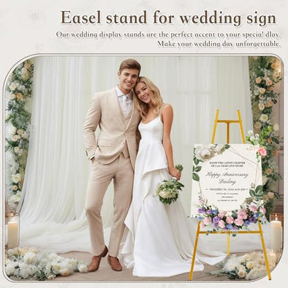 Gold Easel Stand for Sign, 43.5in Heavy Duty | 43.5in height, 4 adjustable tiers, holds 30 lbs, wedding signs, photos, mirrors, tabletop & floor displays, folding metal - size: high--43.5"