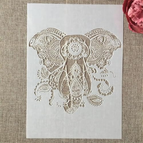 TIAMECH A4 Reusable Elephant Stencil for Painting | Mandala Elephant with Big Ears for Totem Layering Template, DIY Wall Art, Wood Furniture, Scrapbook & Crafts (8.3x11.7inch) - style: Mandala Elephant