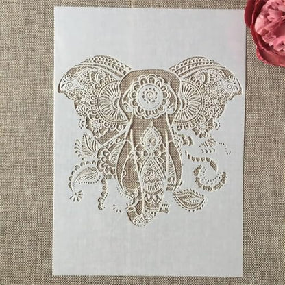 TIAMECH A4 Reusable Elephant Stencil for Painting | Mandala Elephant with Big Ears for Totem Layering Template, DIY Wall Art, Wood Furniture, Scrapbook & Crafts (8.3x11.7inch) - style: Mandala Elephant
