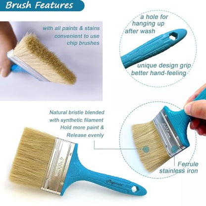 Magimate Stain Brush 4-inch Chip Brush Wide Flat Bristle Paint Brush for Painting Walls, Cabinets, House Touch-ups and dust Cleaning Teal - size: 4-inch (Single)