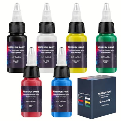Airbrush Paint 6 Colors, Ready to Spray Airbrush Paint Set, Water-Based Acrylic Air Brush Paints for Metal, Plastic Models, Canvas, Wood, 0.67 Fl Oz/20ml - color: 6 Colors