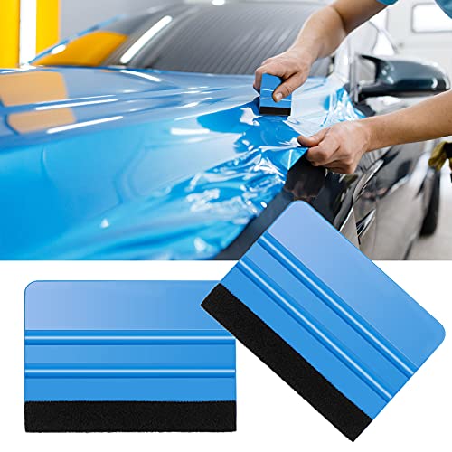 Frienda 12 Pieces Plastic Felt Edge Squeegee Tool Vinyl 4 Inch Felt Squeegee Applicator Tool Scraper Tool with Soft Cloth for Car Vinyl Wrap, Window Tint, Wallpaper, Decal Sticker