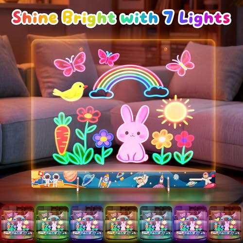 16" LumiBoard LED Drawing Board for Kids - 7 Colors & 10 Modes Rechargeable Acrylic LED Note Board with 7 Markers Cleaning Kit, Sketching & Birthday Gifts for Kids/Girls/Teens（Space） - color: Space