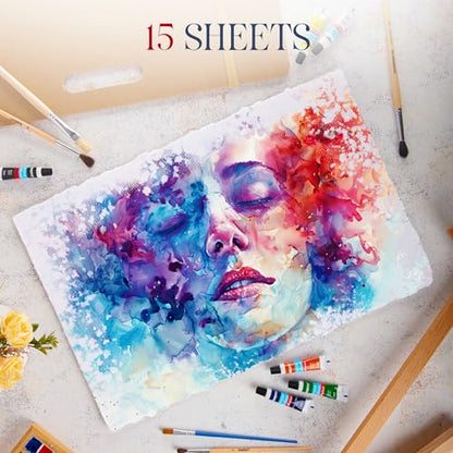 Wanderings Thick Handmade Watercolor Paper with Deckled Edge - 11x17-500GSM Premium White Cold-Pressed Textured Mixed Media Paper Made with Recycled Cotton - 15 Loose Leaf Sheets - color: White, size: 11x17 inches