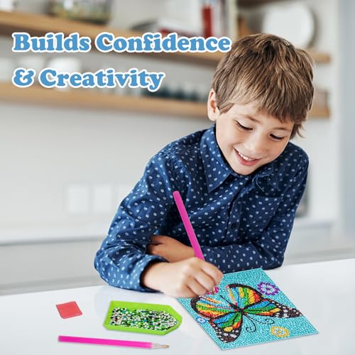 Labeol Diamond Art Kits for Kids Crafts for Girls Ages 6-8-10-12 Easy to DIY Creative Diamond Art Sticker Craft by Numbers Kits for Kids and Adult Beginners (4 Pack butterfy) - style: 4 pack butterfy