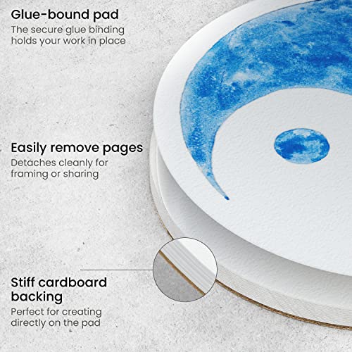 ARTEZA Watercolor Paper, 20 Sheets, 7 Inch Diameter Round Paper Pads, 140lb/300gsm, 100% Cotton, Cold Press, Acid Free Art Paper - size: 20 Sheets (7 inch Round)