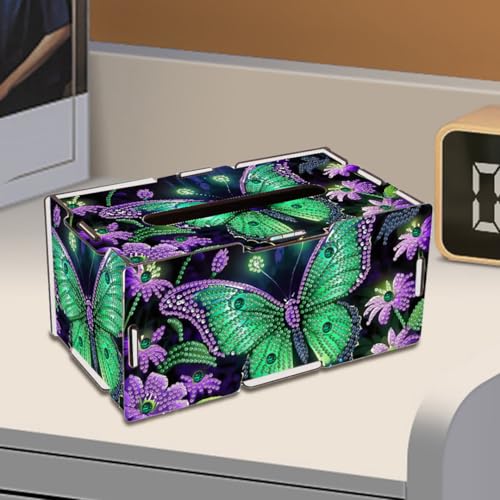 LSQFS DIY Diamond Painting Tissue Box Kit,Handmade Gift for Adults - color: Green Butterfly