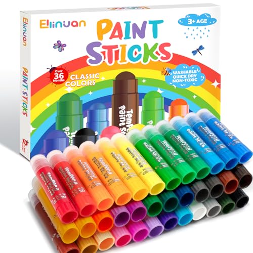Ellinjan Tempera Paint Sticks For Kids, 36 Colors, Washable & Quick-Drying Twistable Solid Paint, Mess-Free Art Supplies for Drawing & Painting, Ideal Toddler Arts and Crafts Gifts