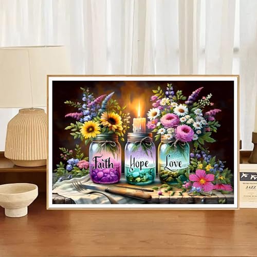 ECBEITF 5D Faith Hope Love Wishing Bottle Diamond Art Kits for Adults Beginners, DIY Full Round Drill Diamond Painting Kit, Inspirational Diamonds Arts Paintings for Home Wall Decor, 15.7x11.8 Inch