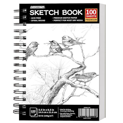 FIXSMITH 5.5"X8.5" Sketch Book,100 Sheets (68 lb/100gsm) Sketchbook | Acid Free Drawing Paper | Spiral Bound Artist Sketch Pad | for Kids, Beginners, Artists & Professionals | Bright White - color: Black, size: 5.5"x8.5"-1 Pack